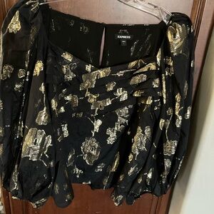 Express Black and Gold Ruffled  Blouse